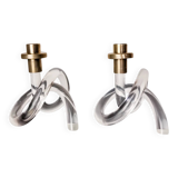 Pair of pretzel candlesticks by Dorothy Thorpe, Lucite and gilt brass, 1970s