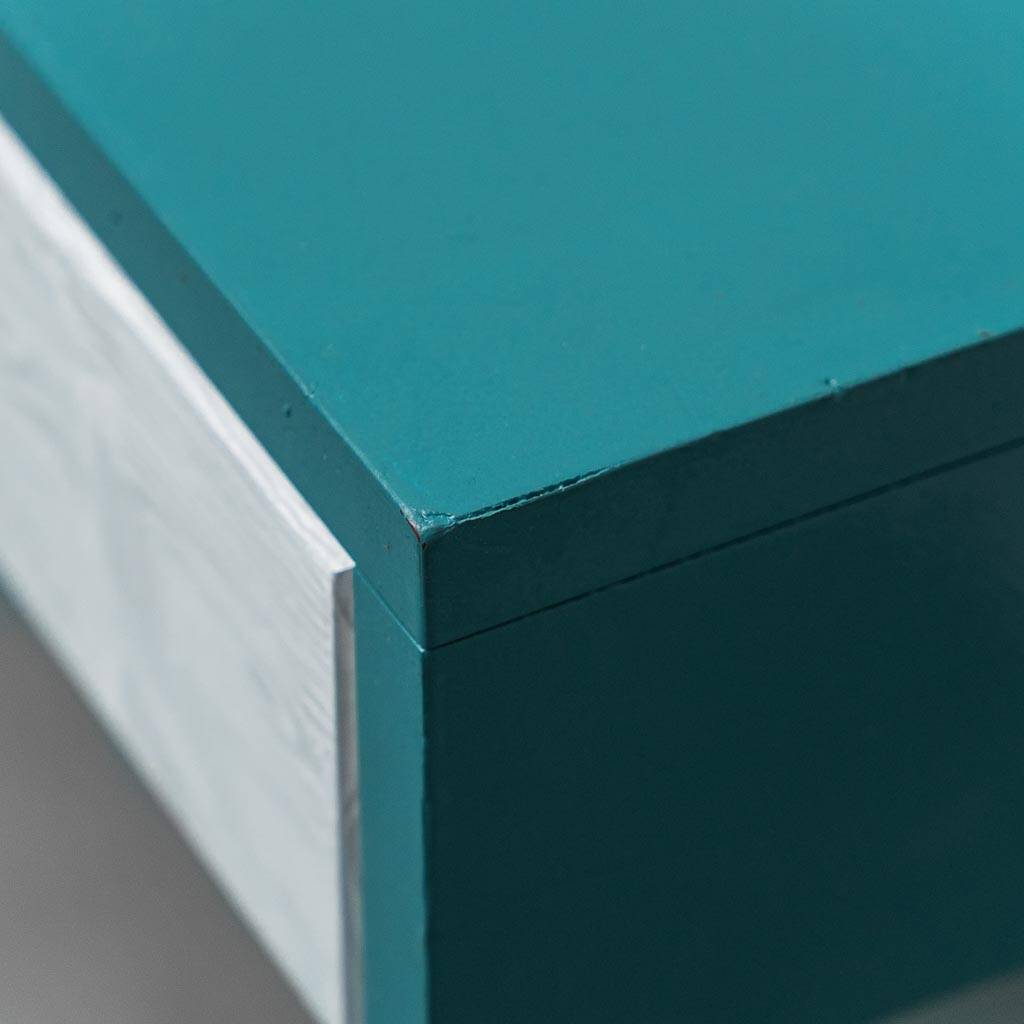 Vintage petrol green desk with drawers 1970s modernism