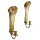 Pair of Art Deco brass wall sconces by Holmström, Arvika, Sweden, 1940s.