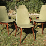 Set of 6 chairs style scandinavians in green leatherette and wood 60s vintage
