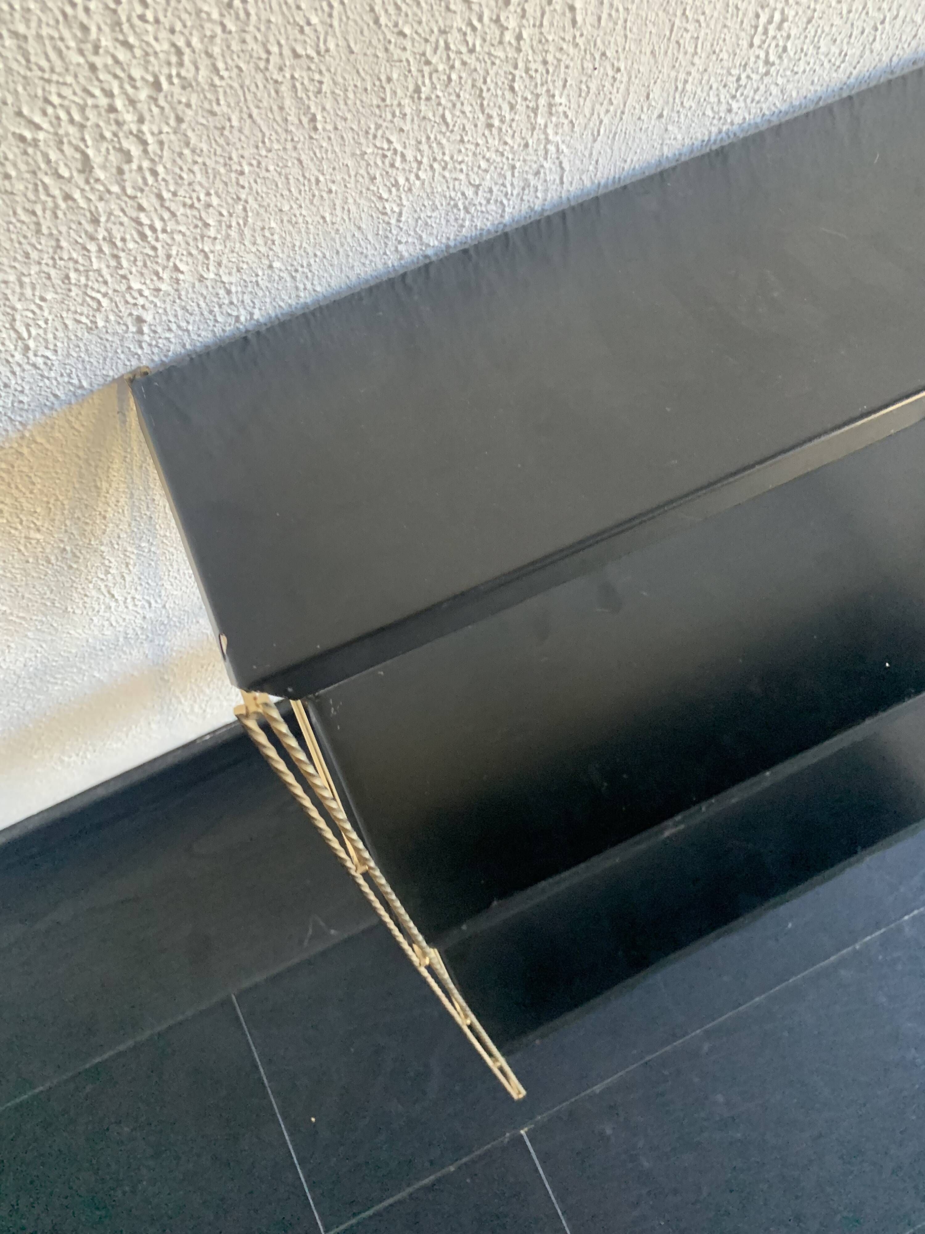 Vintage 1960 String wall shelf black and gold - 60 x 48 cm