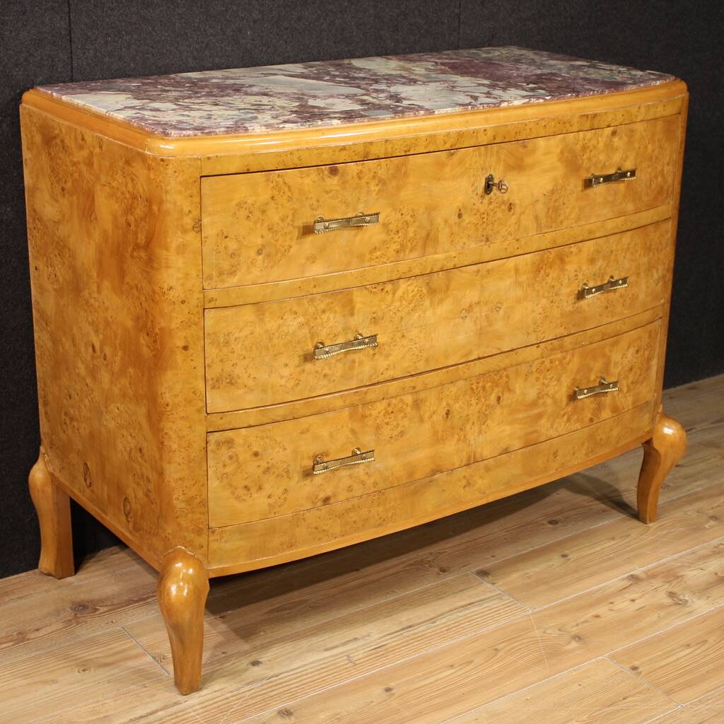 Commode en bouleau du XXe siècle avec plateau en marbre