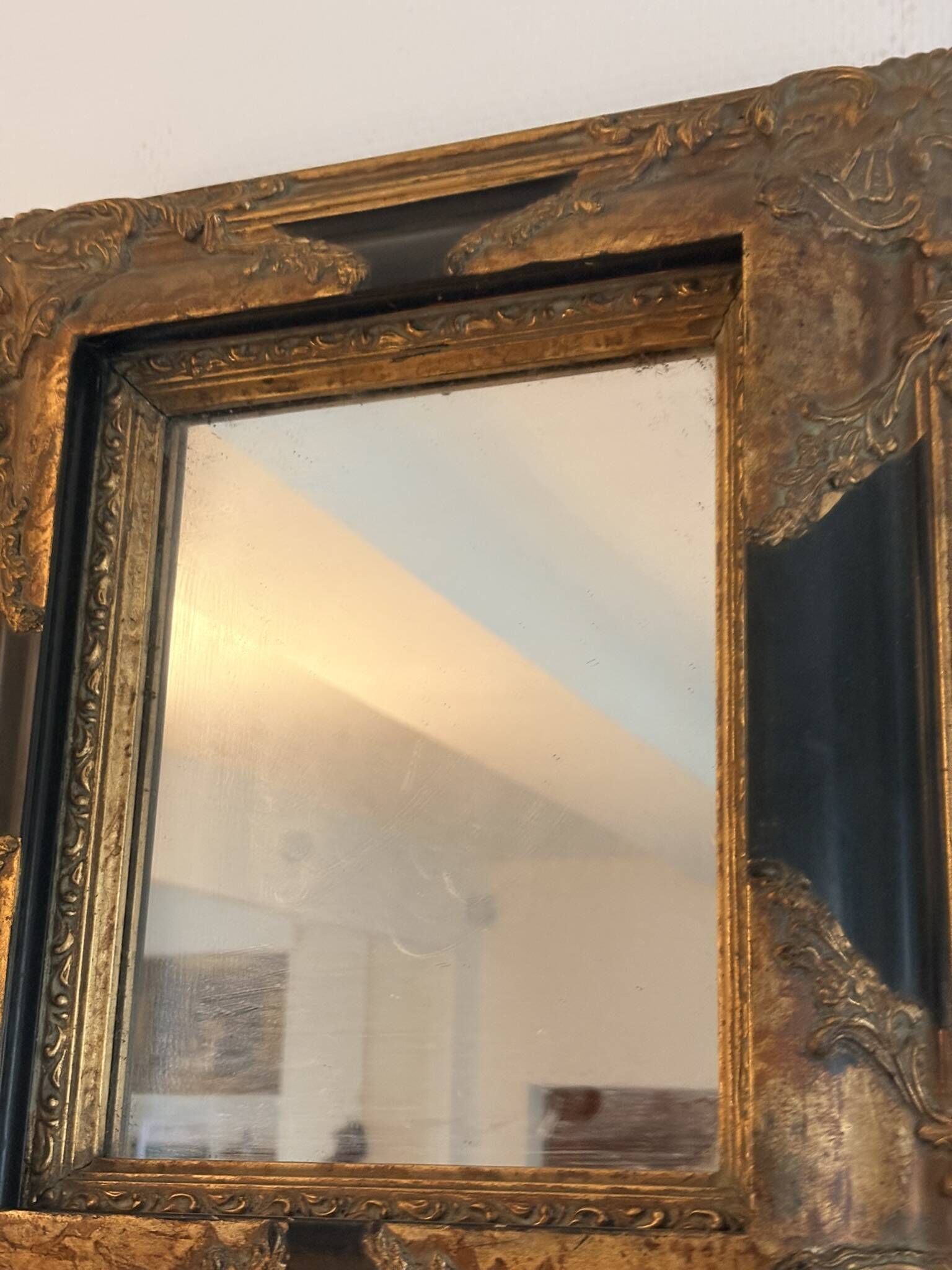 Antique Flemish Style Mirror Blackened and Gilded Wood Napoleon III 19th Century