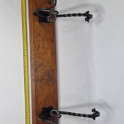 Patère murale en bois massif et fer forgé, style rustique, 59 cm
