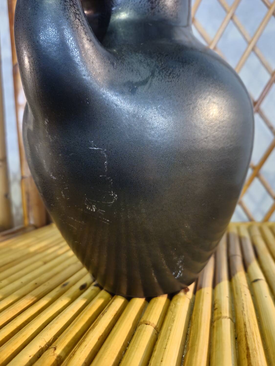 Black Enameled Ceramic Pitcher Signed MADOURA