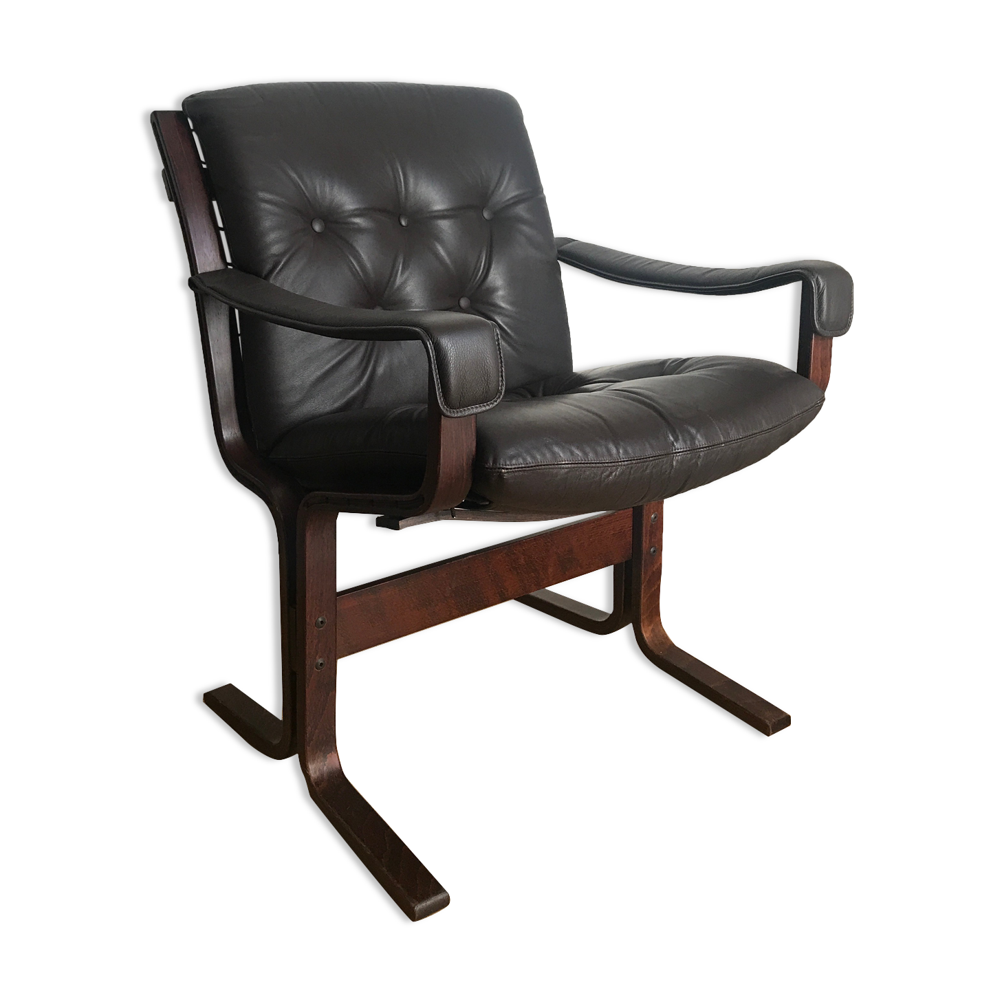 Armchair siesta brown leather by ingmar relling for westnofa