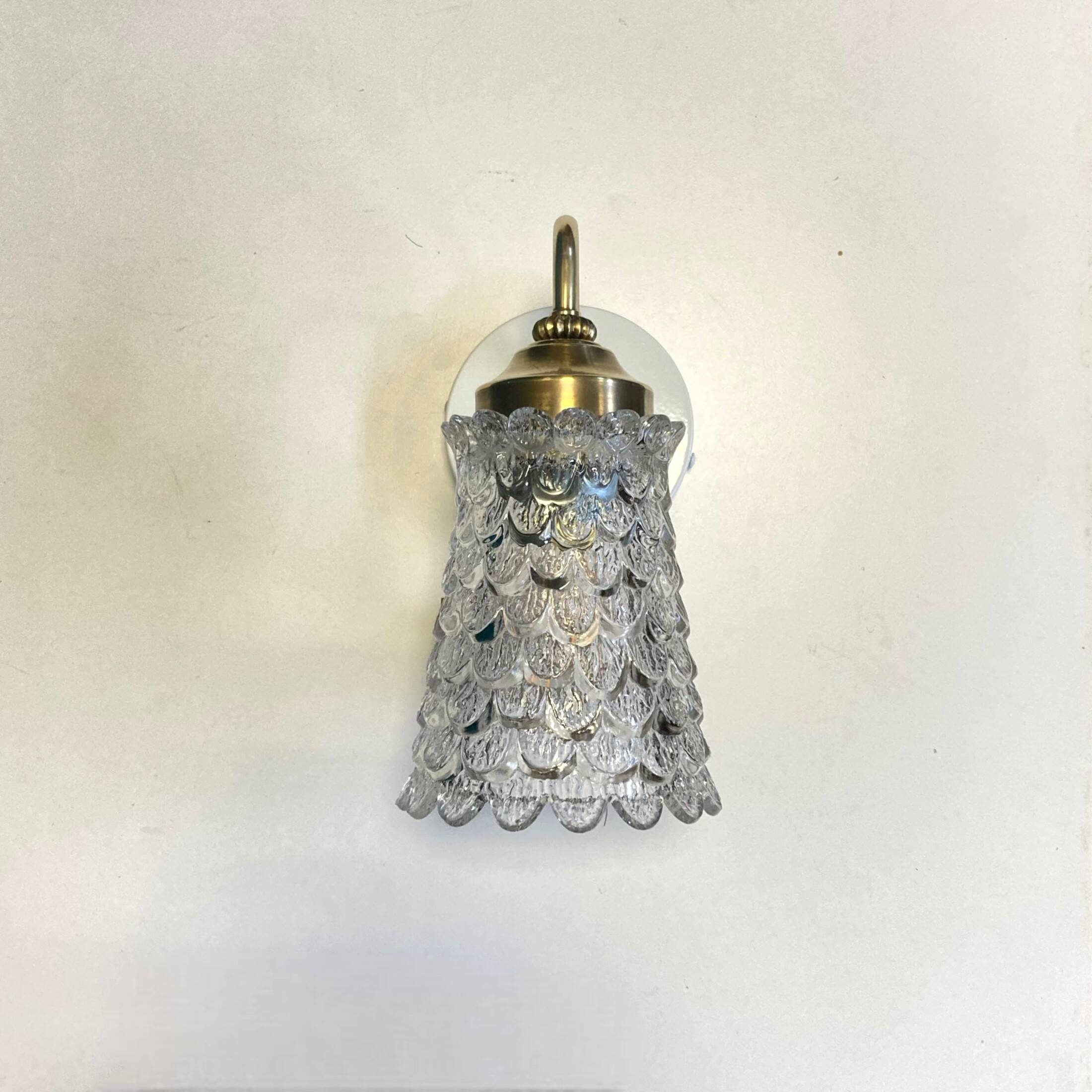 Old brass swan neck wall light and transparent glass tulip vintage decoration
