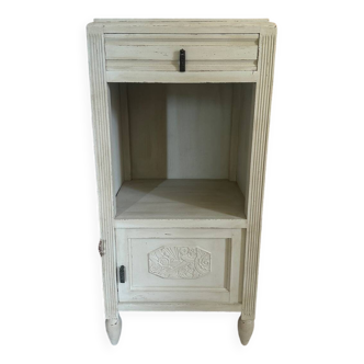 White patinated bedside table with marble top