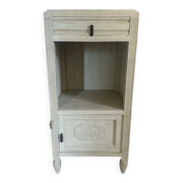White patinated bedside table with a marble top