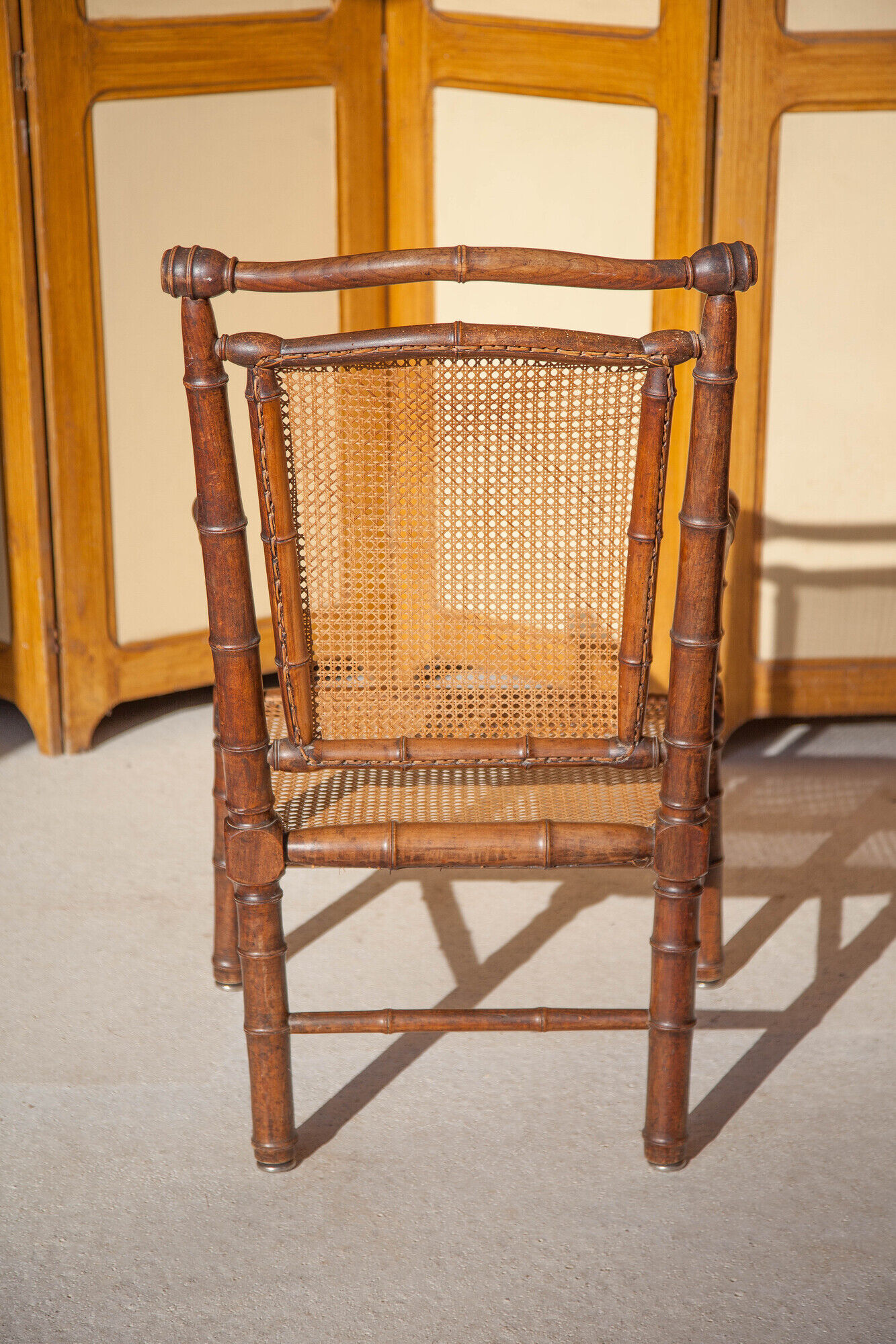 Canned armchair wood imitation bamboo, colonial armchair, interior decoration