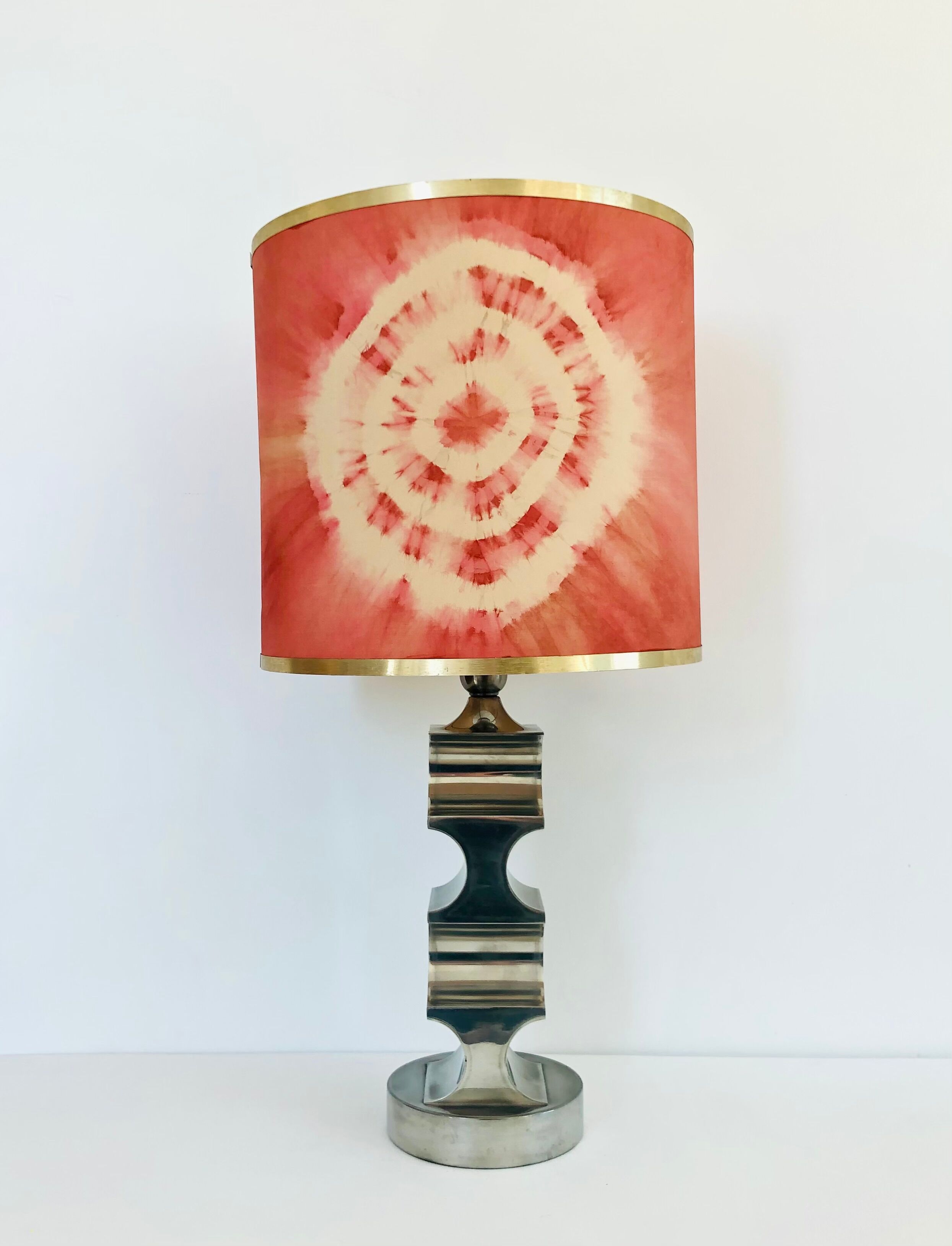 Vintage living room lamp pewter base, Italy 60s