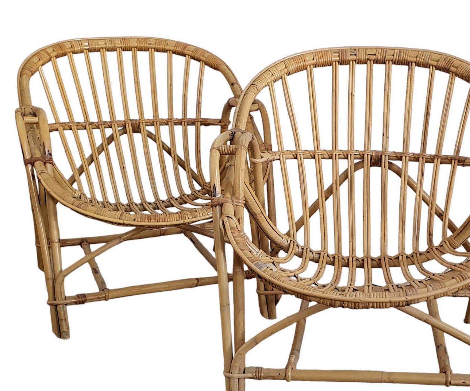 Duo of rattan shell armchairs 1970