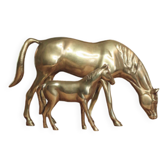 Pair of golden brass horses