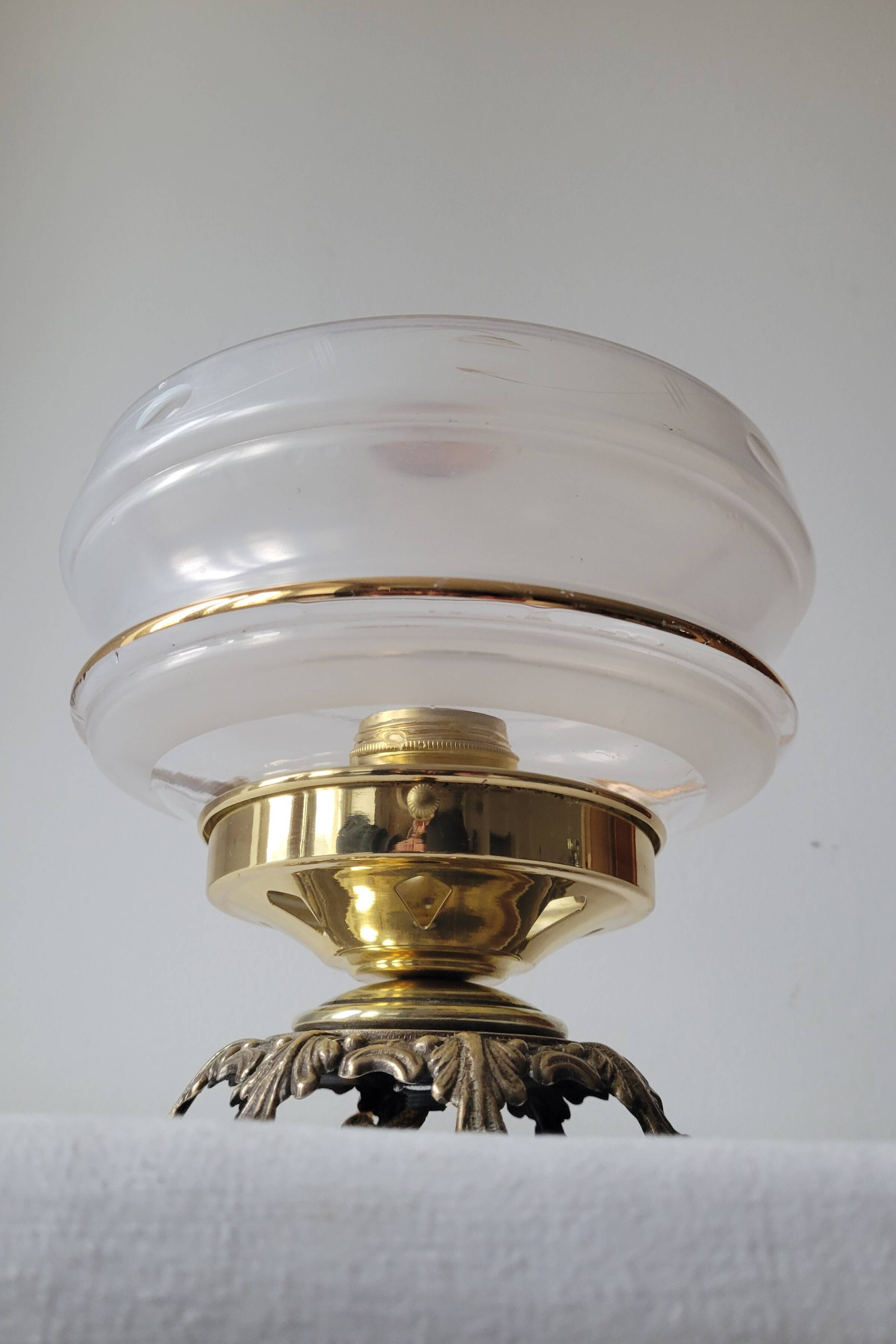 Brass and frosted glass lamp