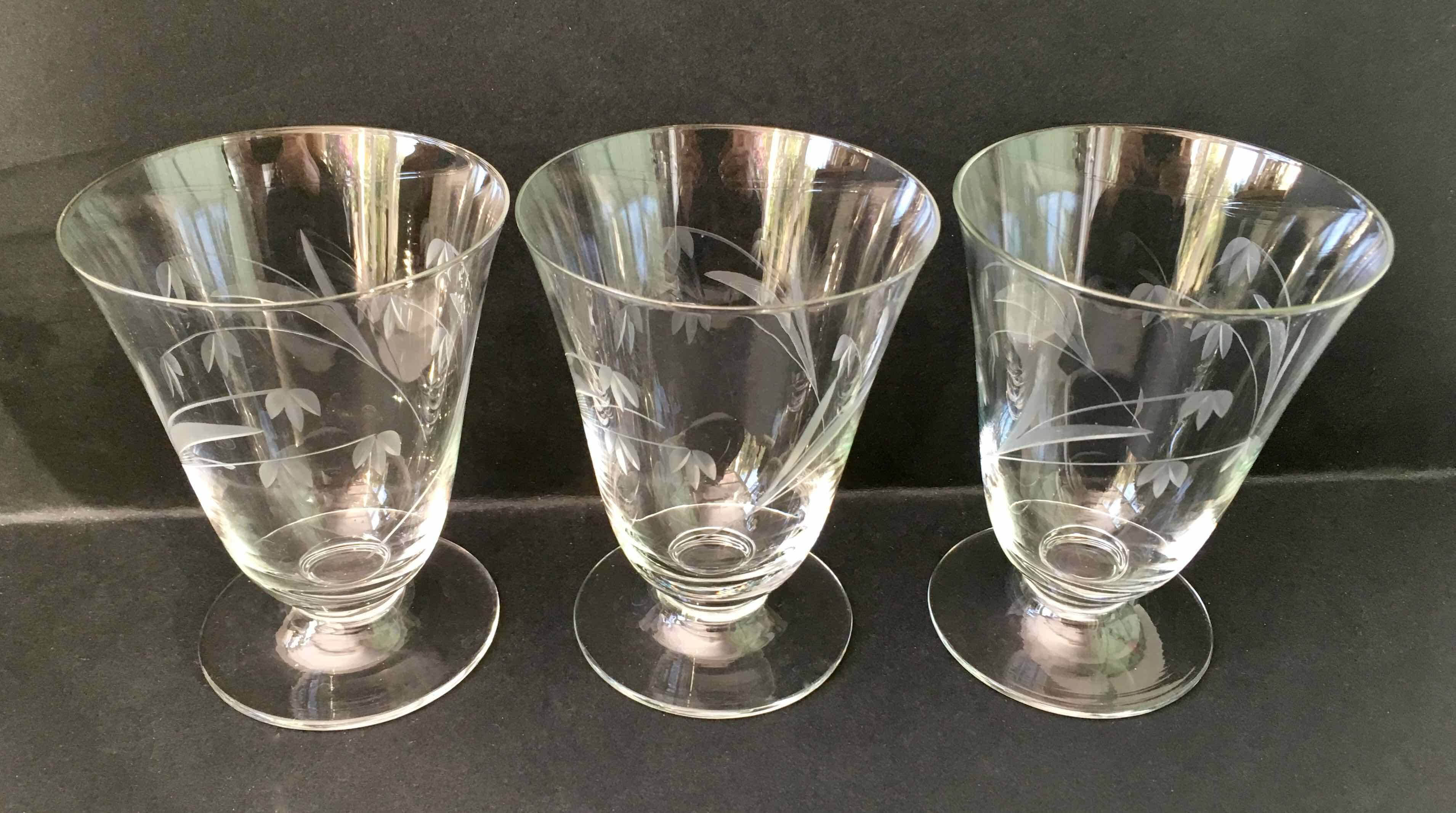 6 wine glasses carved with lily of the valley sprigs