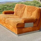 Canapé orange cuir suédé et acier. Circa 1970