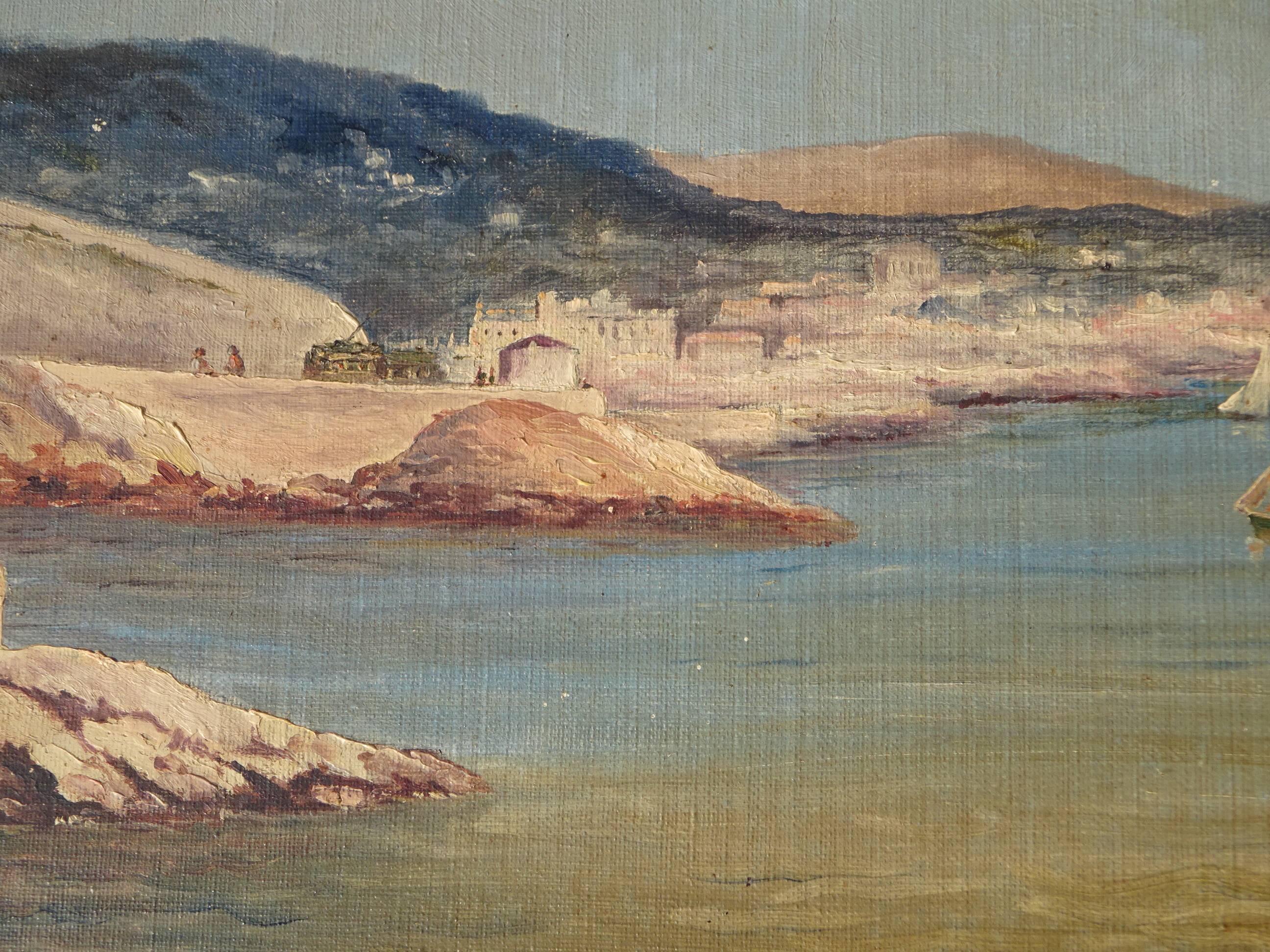 Antique painting, Mediterranean landscape signed J. Alberti