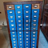 Old craft cabinet with drawers - in oak with blue bakelite front