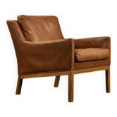 Vintage Mid-Century Danish Modern Brown Leather Easy Chair Model 39