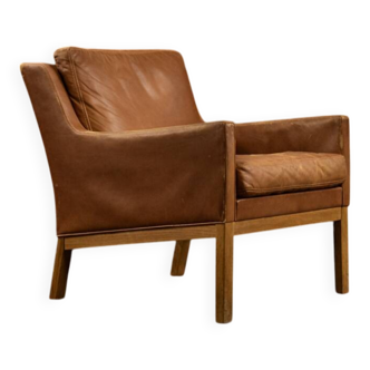 Vintage Mid-Century Danish Modern Brown Leather Easy Chair Model 39