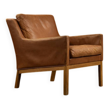 Vintage Mid-Century Danish Modern Brown Leather Easy Chair Model 39