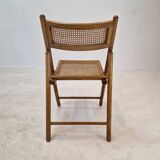 Set of 2 Italian Folding Chairs with Wicker, 1980's