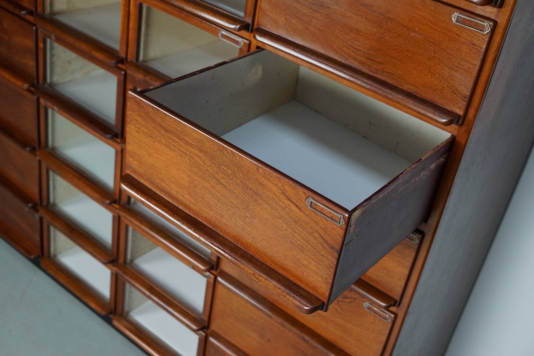 Vintage dutch hardwood haberdashery shop cabinet, 1930s