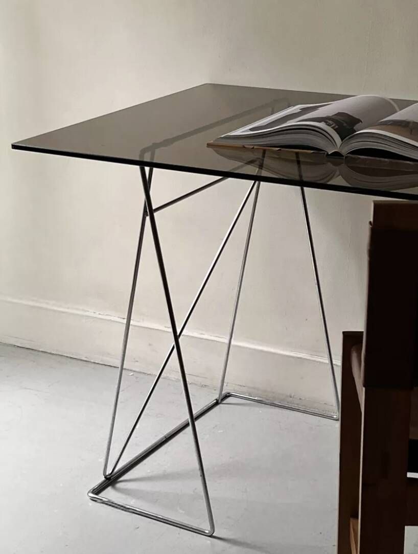 Large smoked glass and chrome metal desk, Sauze design 1970.