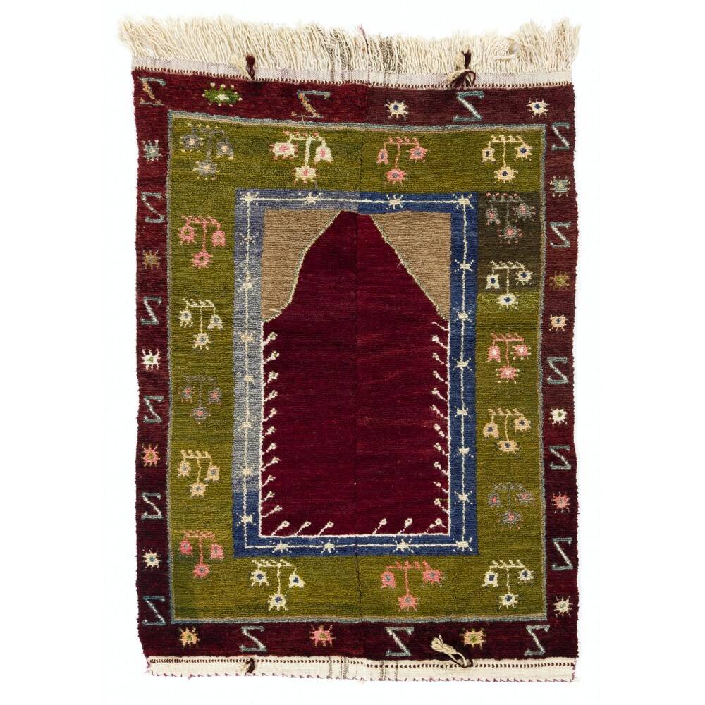 Vintage Handmade Turkish Tulu Rug with Archway Design. Traditional Prayer Rug. 100% Wool