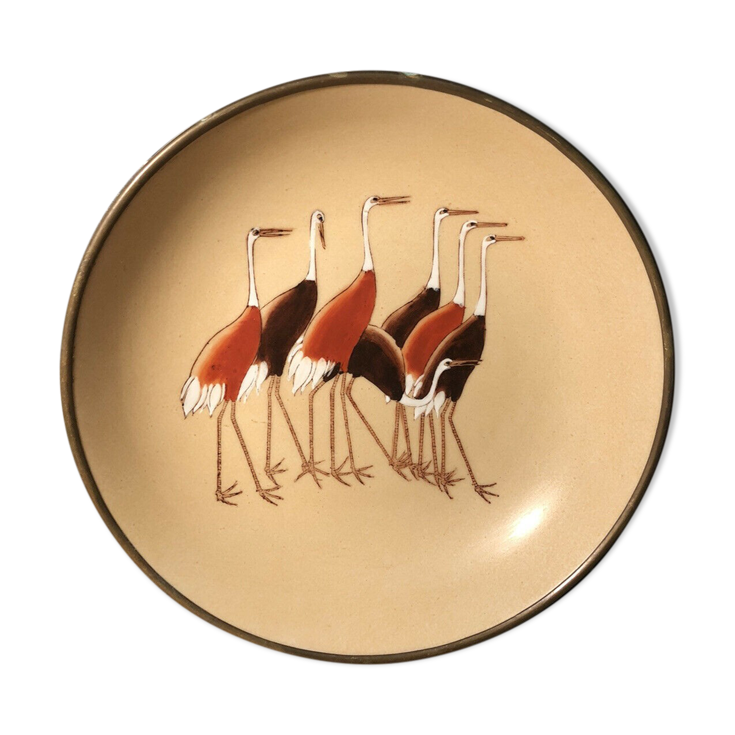 Hollow plate Japan ACF porcelain circled brass decorated with cranes