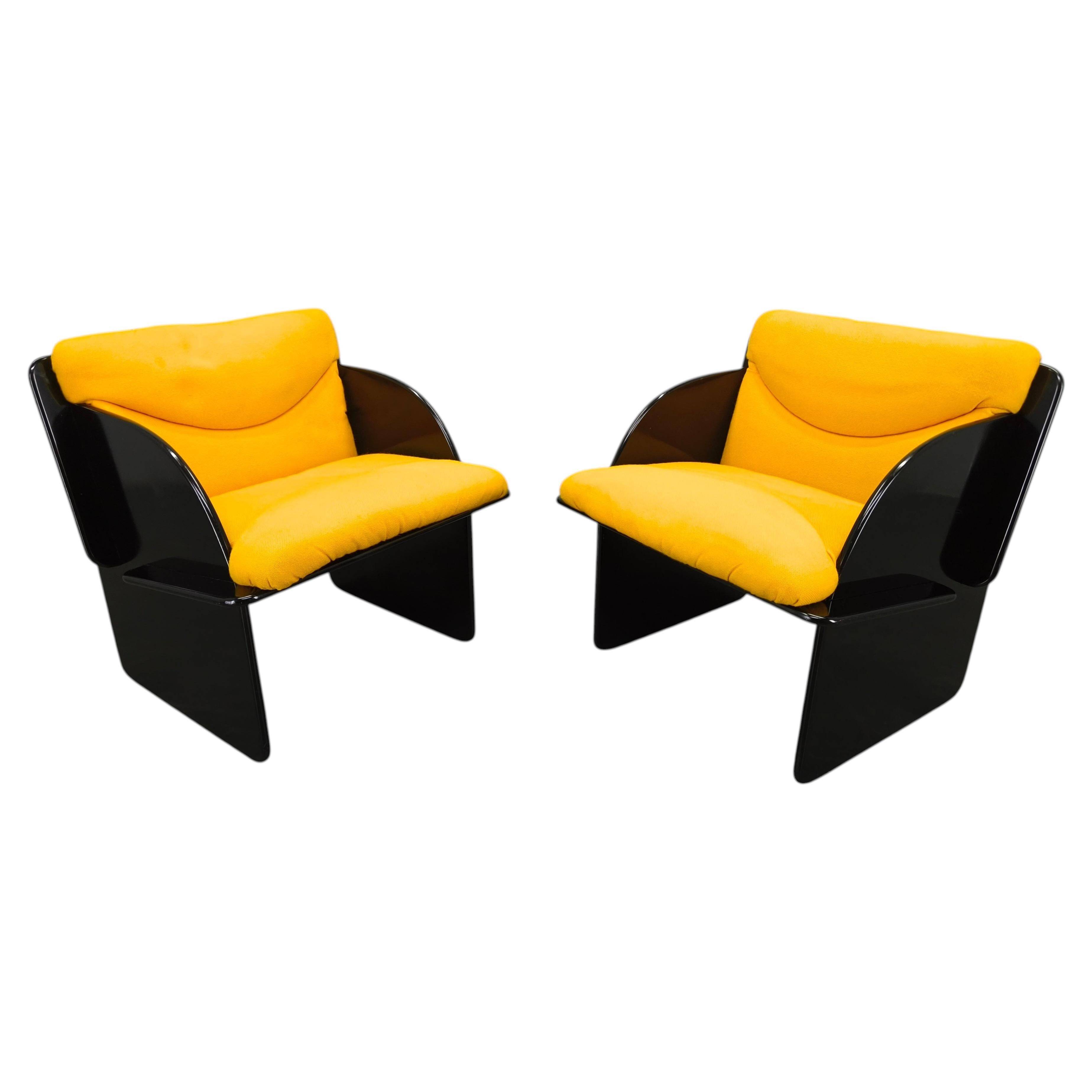Pair of Italian Space Age Armchairs, Black Lacquer, 1970s