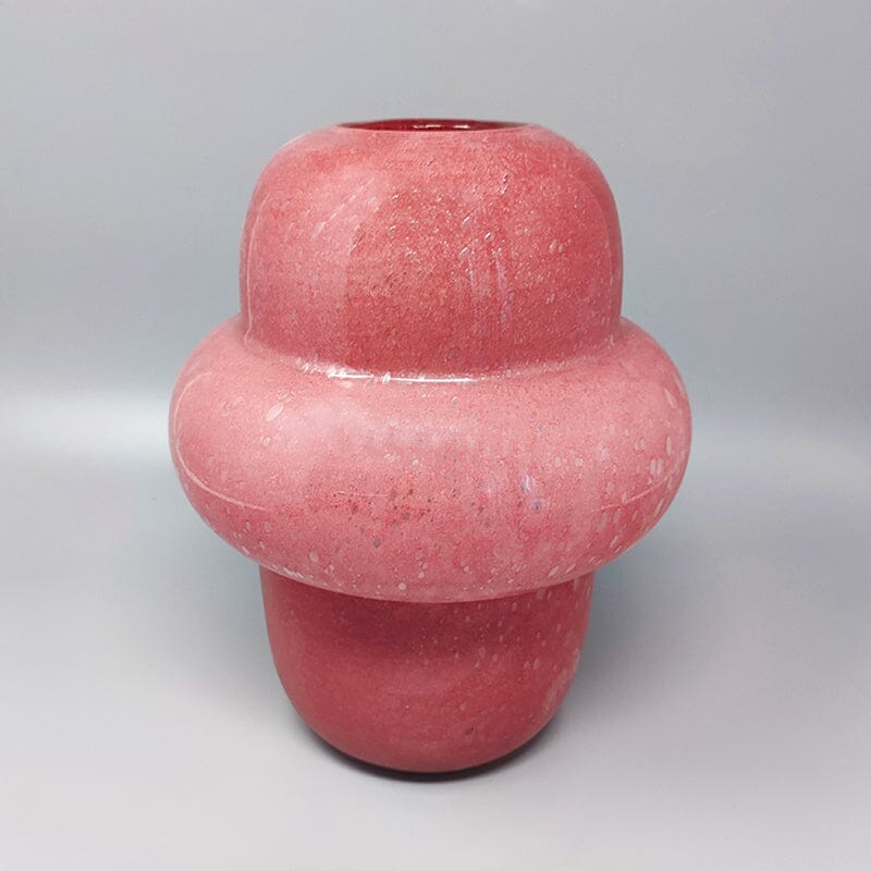 1970s Pair of Pink Vases in Murano Bubble Glass by Dogi. Made in Italy