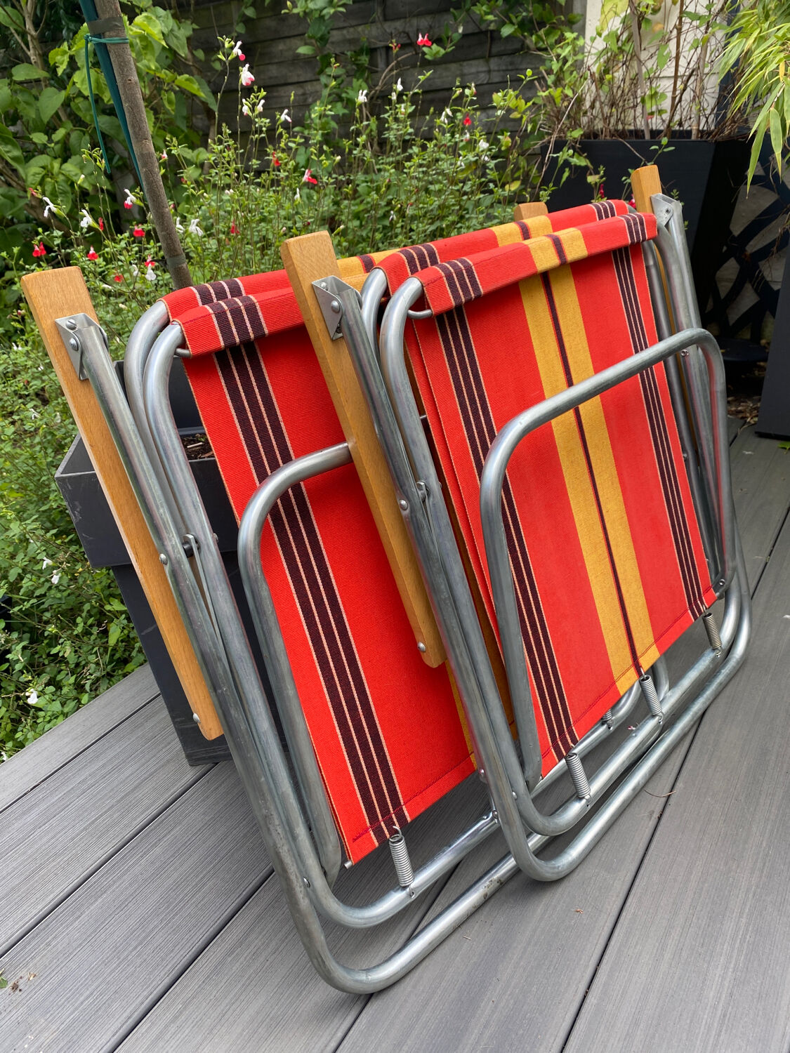 Pair of vintage folding camping chairs