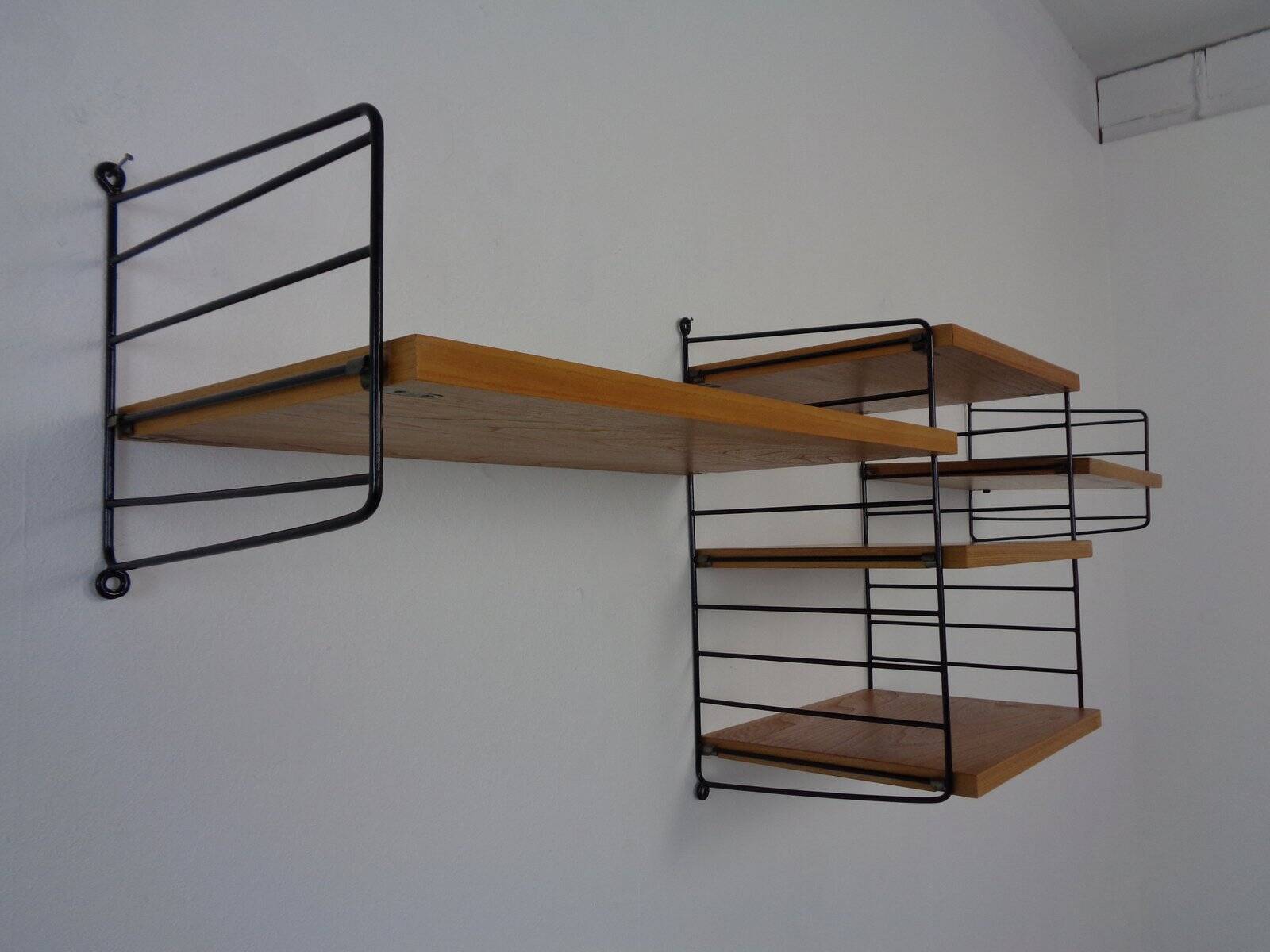 Swedish Ash and Metal Wall Unit by Kajsa & Nils Nisse Strinning for String, 1950s, Set of 9