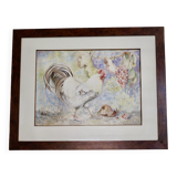Watercolor Rooster Signed and Dated