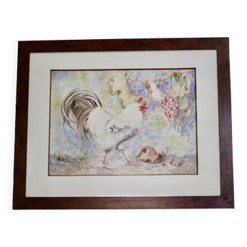 Watercolor Rooster Signed and Dated