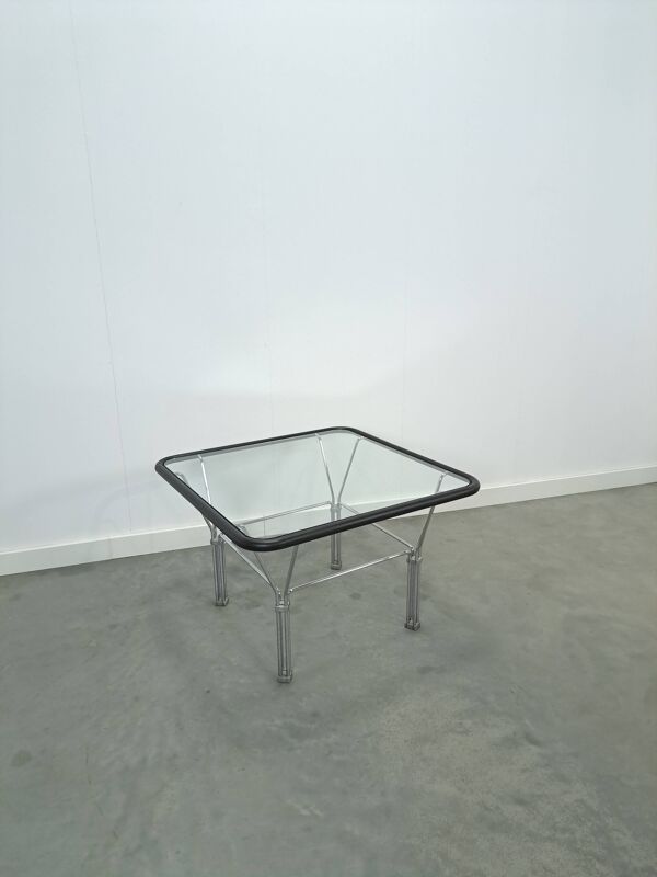 Glazen jaren 70 salontafel avec chromen sous-sol vintage