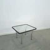 Glazen jaren 70 salontafel met chromen onderstel vintage