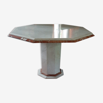 Octagonal dining table, dia. 135 cm, in cream and red marble alicante
