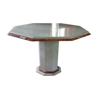 Octagonal dining table, dia. 135 cm, in cream and red marble alicante