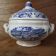 Vintage earthenware soup tureen Sarreguemines Derby series 1920 Blue and white