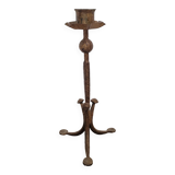 Candle holder in hammered metal with golden patina from the 70s