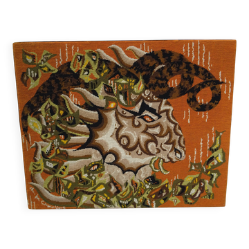 Tapisserie murale canevas Le Bélier M.M. Charollais vintage an 60/70
