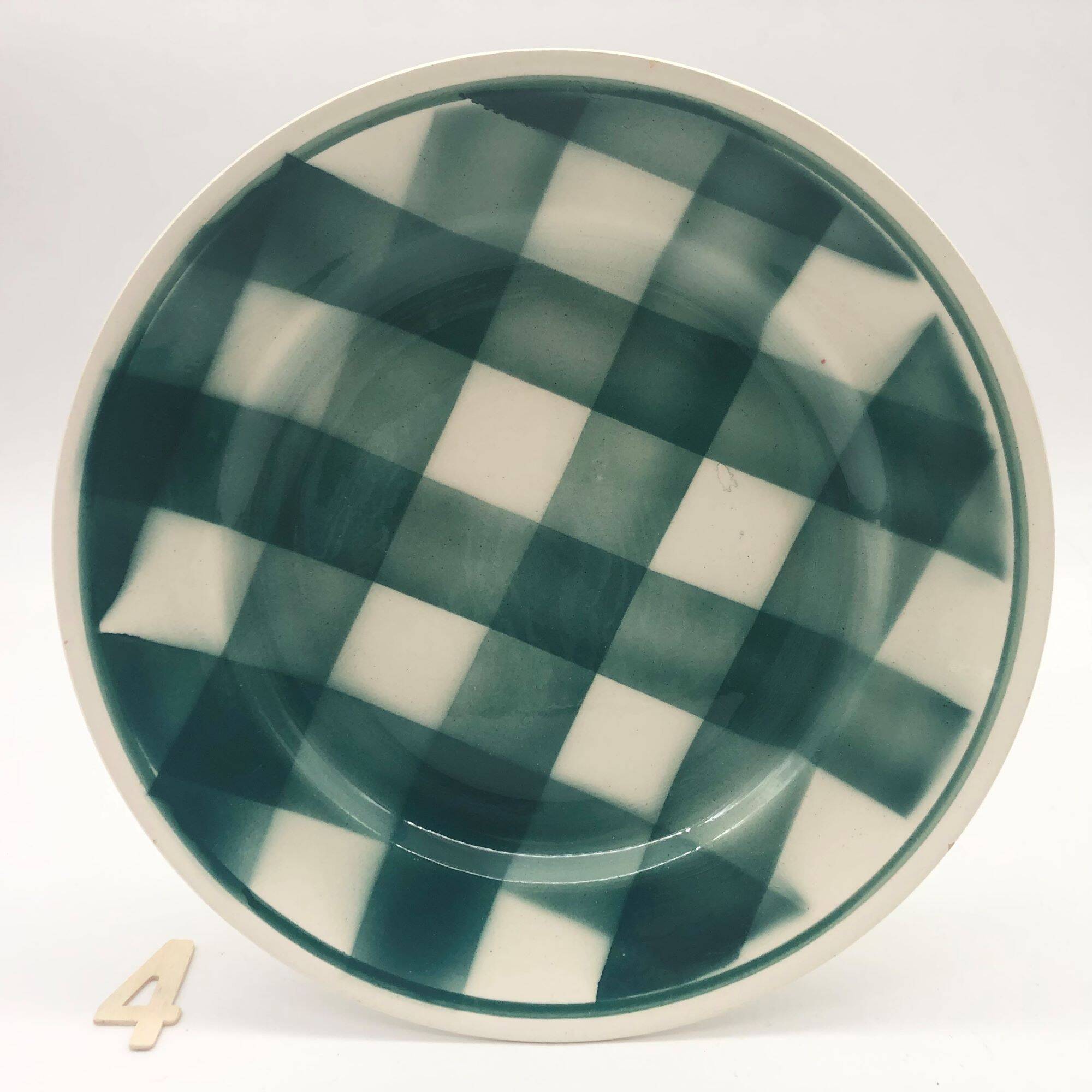 6 green checkered dinner plates, FN Givors – France