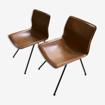Set of 2 Zanotta chairs - Dan - Cognac leather