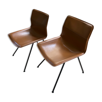 Set of 2 Zanotta chairs - Dan - Cognac leather