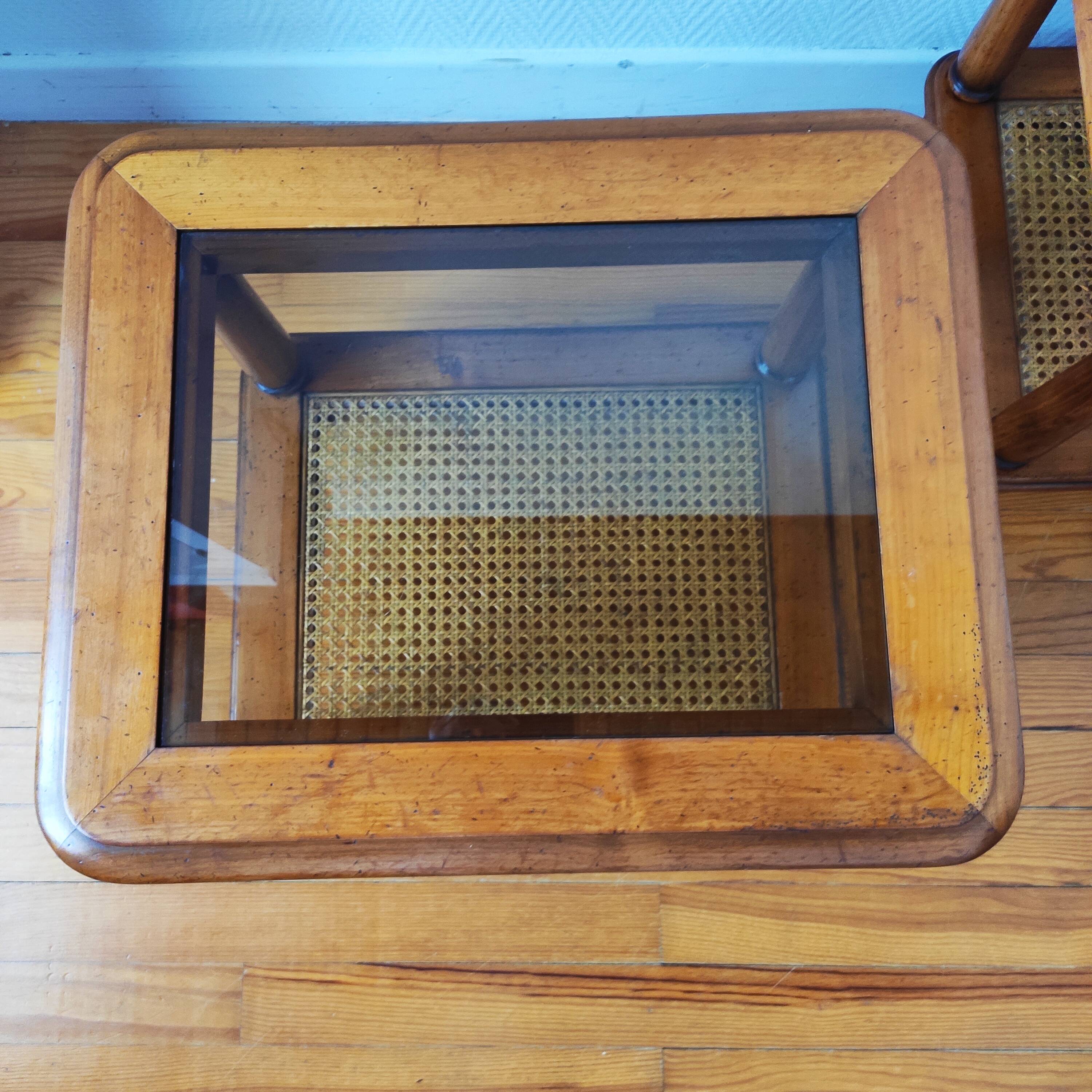 Pair of wooden and cane sofa ends