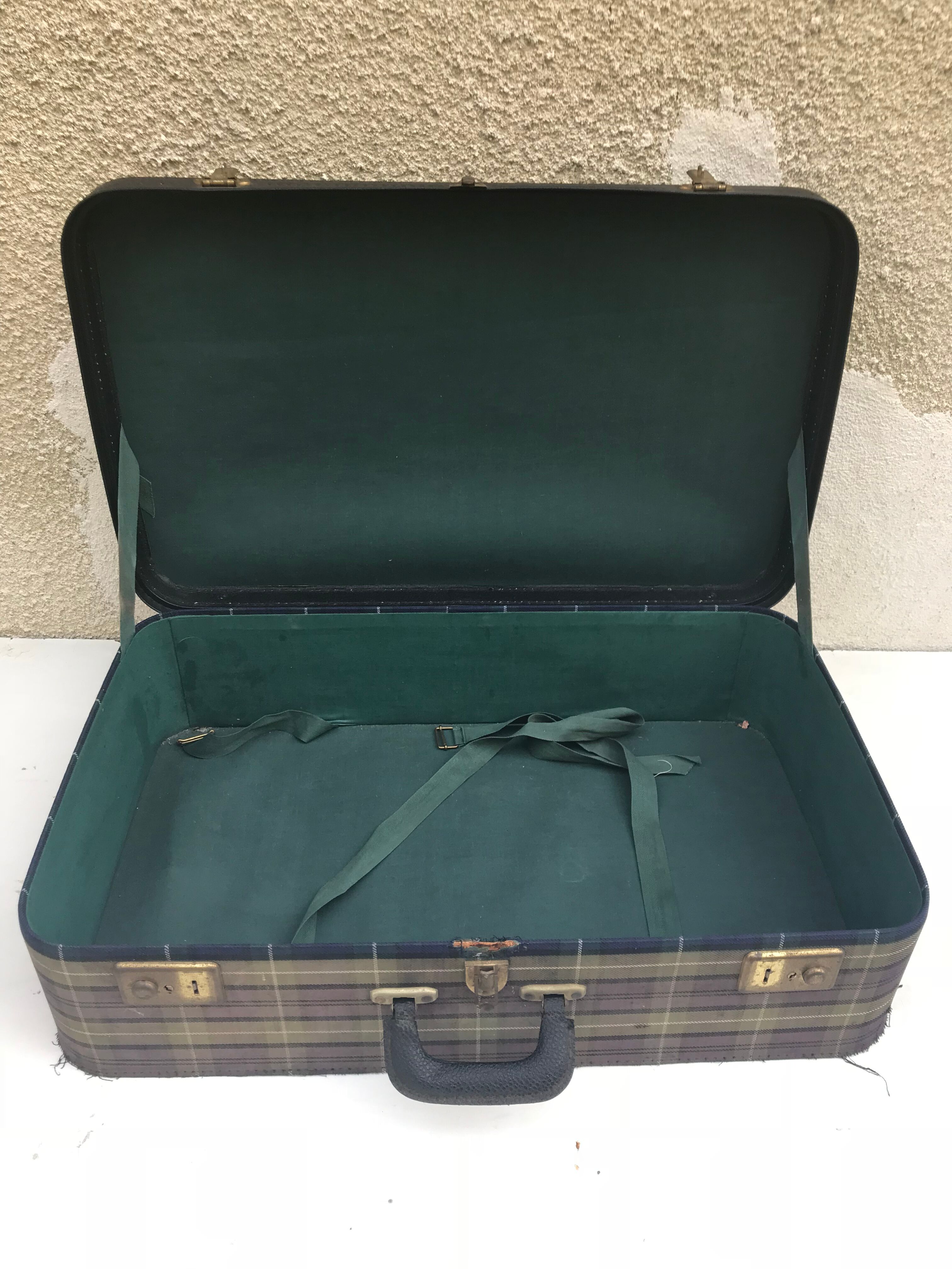 Old suitcase travel fabric Scots & brass + Cove black Vintage Leather trunk