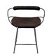 Bar stool with backrest, black smoked steel and dark brown saddle leather.