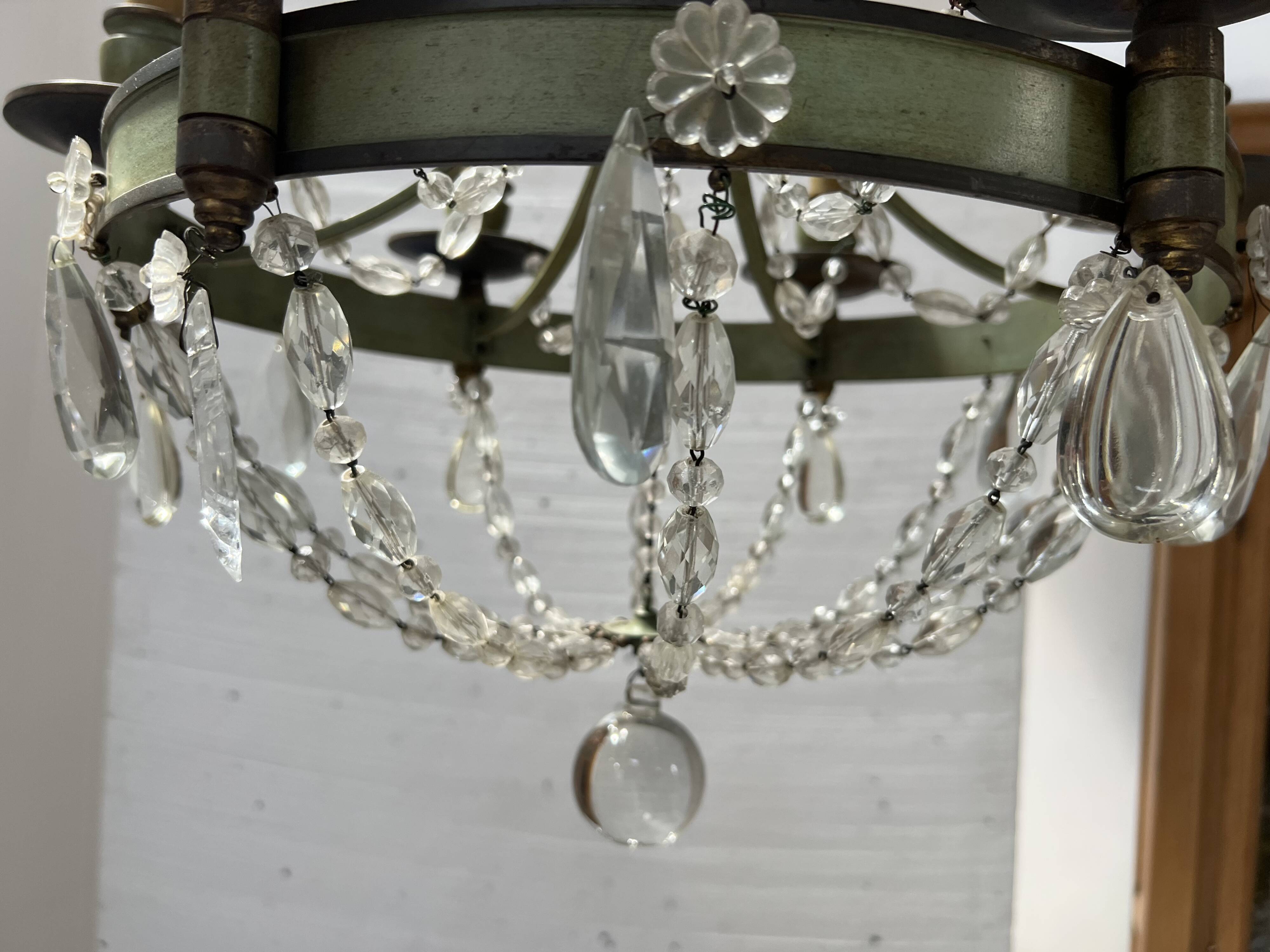 Empire style chandelier with tassels and patinated sheet metal, 20th century